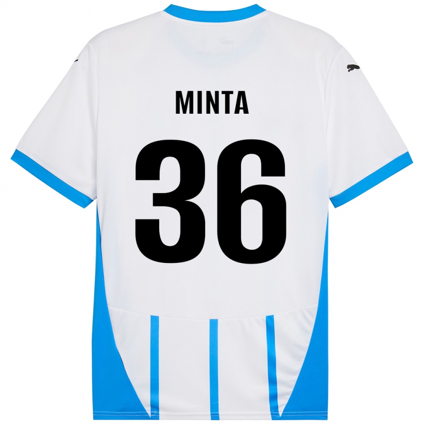 Mujer Camiseta Amoako Minta #36 Blanco Azul 2ª Equipación 2024/25 La Camisa Chile