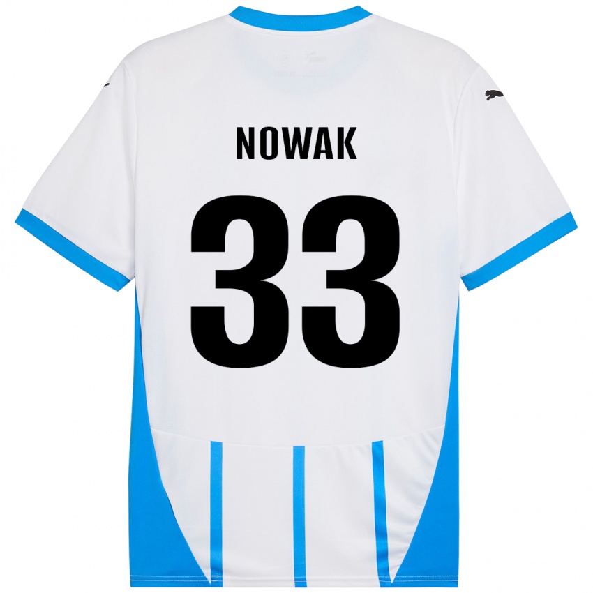 Mujer Camiseta Julie Nowak #33 Blanco Azul 2ª Equipación 2024/25 La Camisa Chile