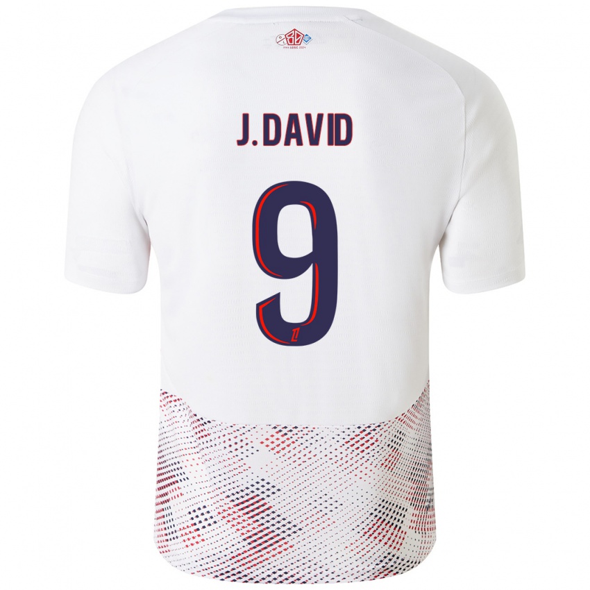 Mujer Camiseta Jonathan David #9 Blanco Azul Real 2ª Equipación 2024/25 La Camisa Chile