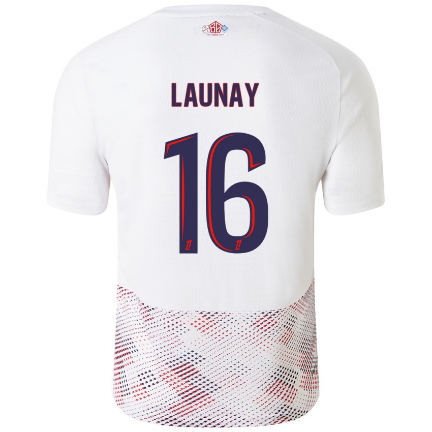 Mujer Camiseta Elisa Launay #16 Blanco Azul Real 2ª Equipación 2024/25 La Camisa Chile