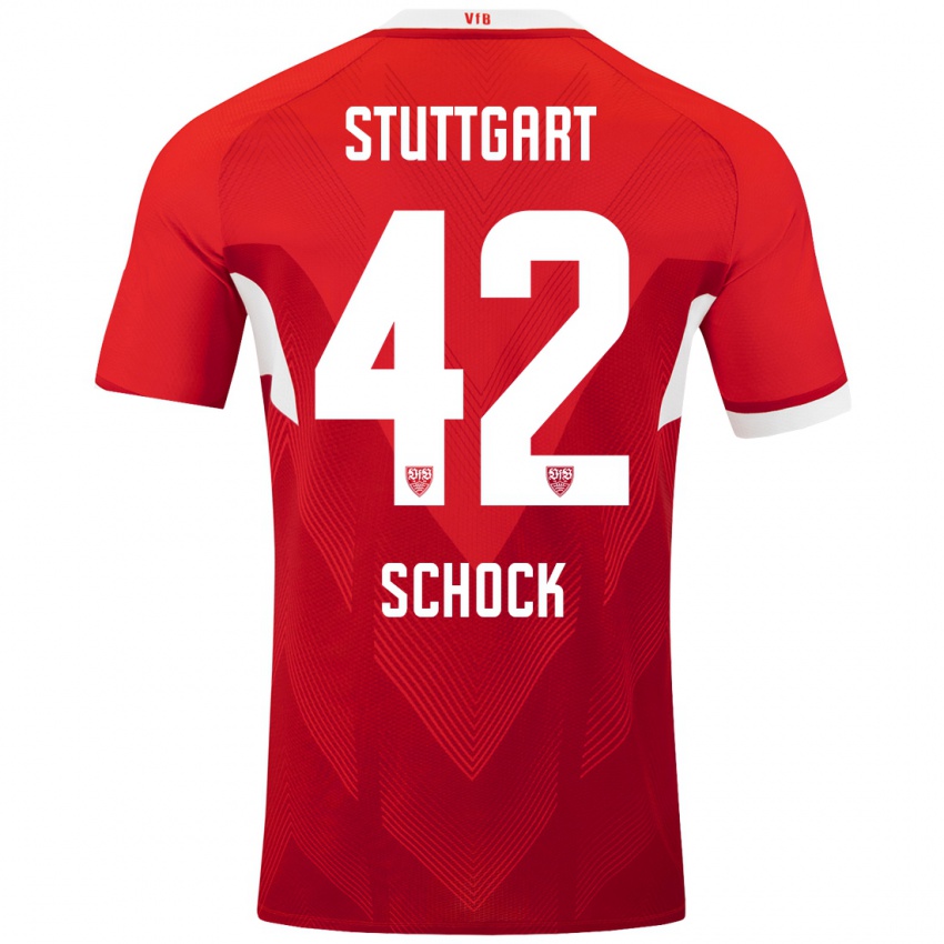 Mujer Camiseta Florian Schock #42 Rojo Blanco 2ª Equipación 2024/25 La Camisa Chile