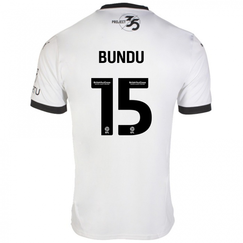 Mujer Camiseta Mustapha Bundu #15 Blanco Negro 2ª Equipación 2024/25 La Camisa Chile