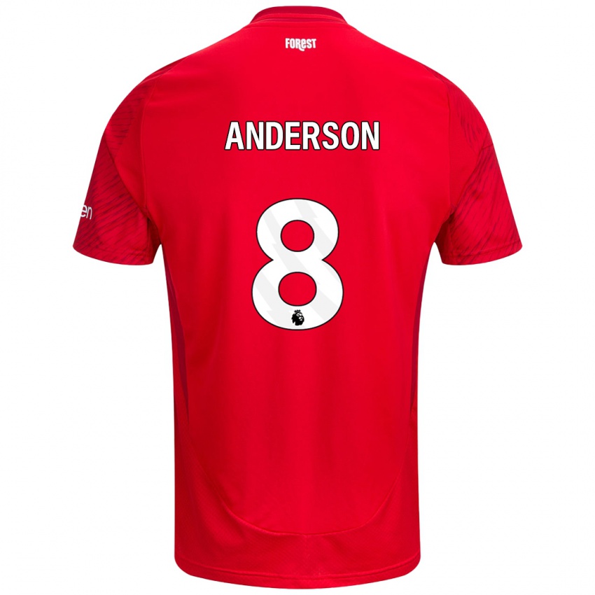 Niño Camiseta Elliot Anderson #8 Rojo Blanco 1ª Equipación 2024/25 La Camisa Chile