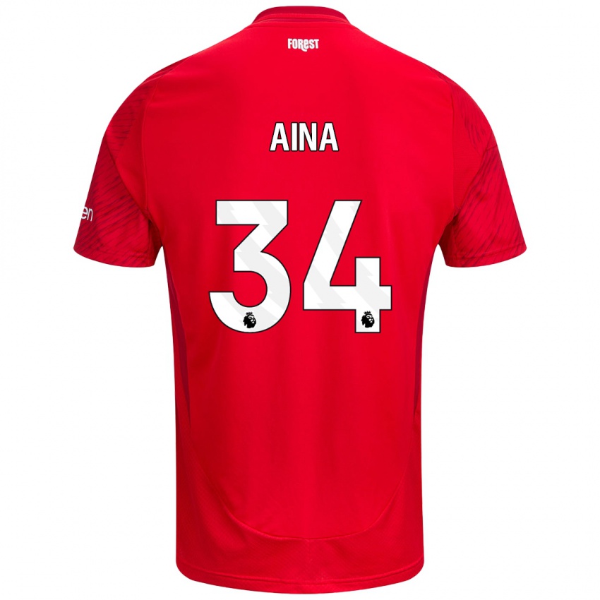 Niño Camiseta Ola Aina #34 Rojo Blanco 1ª Equipación 2024/25 La Camisa Chile