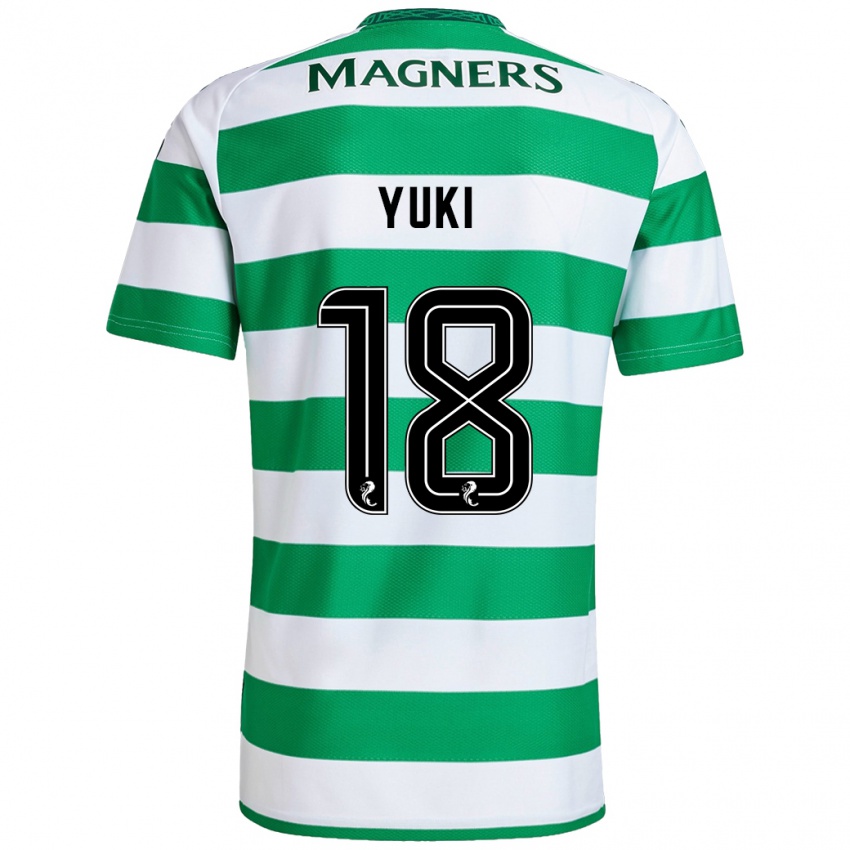 Niño Camiseta Yuki Kobayashi #18 Verde Blanco 1ª Equipación 2024/25 La Camisa Chile