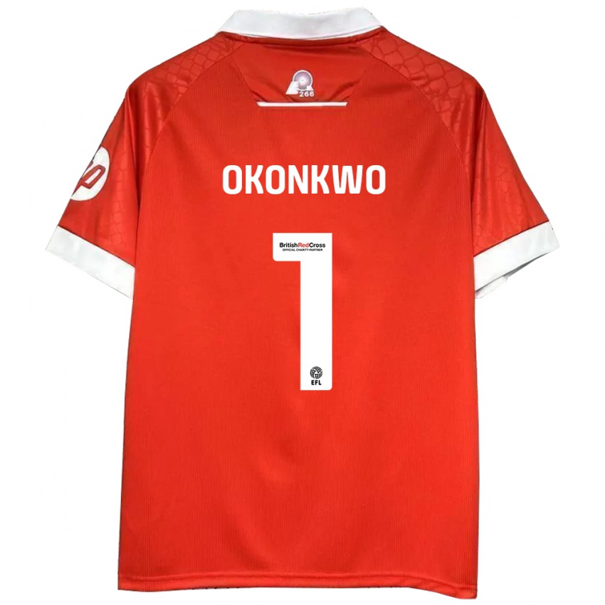 Niño Camiseta Arthur Okonkwo #1 Rojo Blanco 1ª Equipación 2024/25 La Camisa Chile