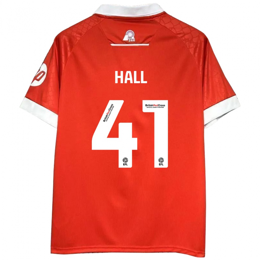 Niño Camiseta Liam Hall #41 Rojo Blanco 1ª Equipación 2024/25 La Camisa Chile