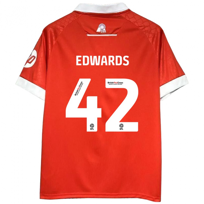 Niño Camiseta Callum Edwards #42 Rojo Blanco 1ª Equipación 2024/25 La Camisa Chile