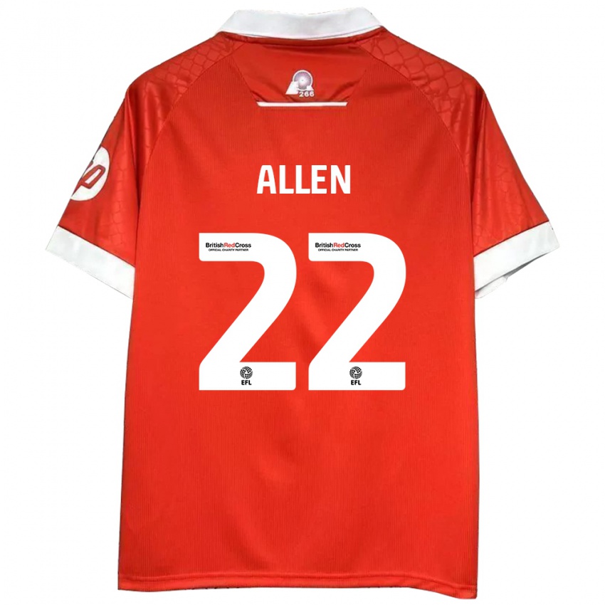 Niño Camiseta Keren Allen #22 Rojo Blanco 1ª Equipación 2024/25 La Camisa Chile