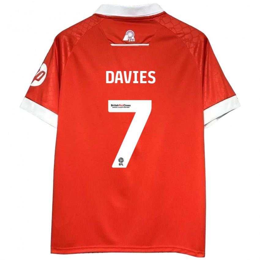 Niño Camiseta Jordan Davies #7 Rojo Blanco 1ª Equipación 2024/25 La Camisa Chile