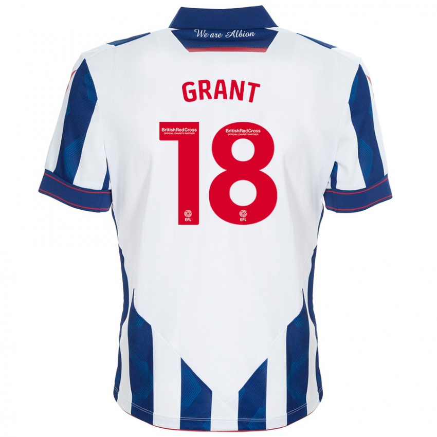 Niño Camiseta Karlan Grant #18 Blanco Azul Oscuro 1ª Equipación 2024/25 La Camisa Chile