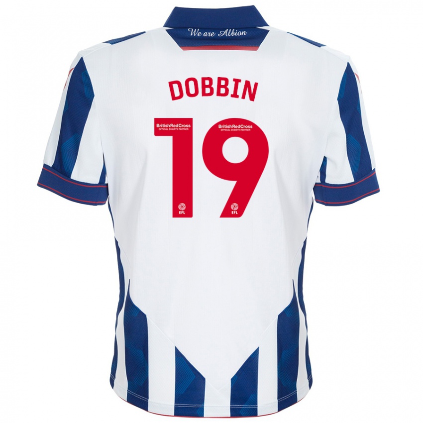 Niño Camiseta Lewis Dobbin #19 Blanco Azul Oscuro 1ª Equipación 2024/25 La Camisa Chile