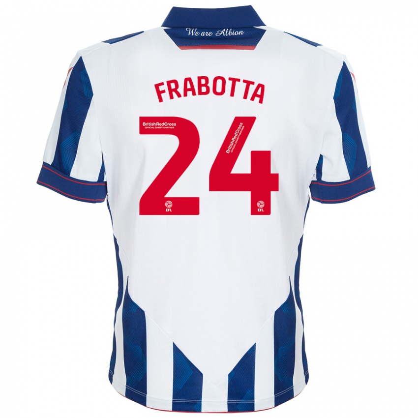 Niño Camiseta Gianluca Frabotta #24 Blanco Azul Oscuro 1ª Equipación 2024/25 La Camisa Chile