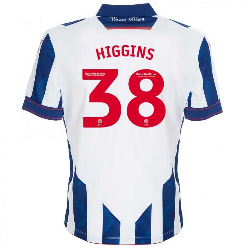 Niño Camiseta Akeel Higgins #38 Blanco Azul Oscuro 1ª Equipación 2024/25 La Camisa Chile