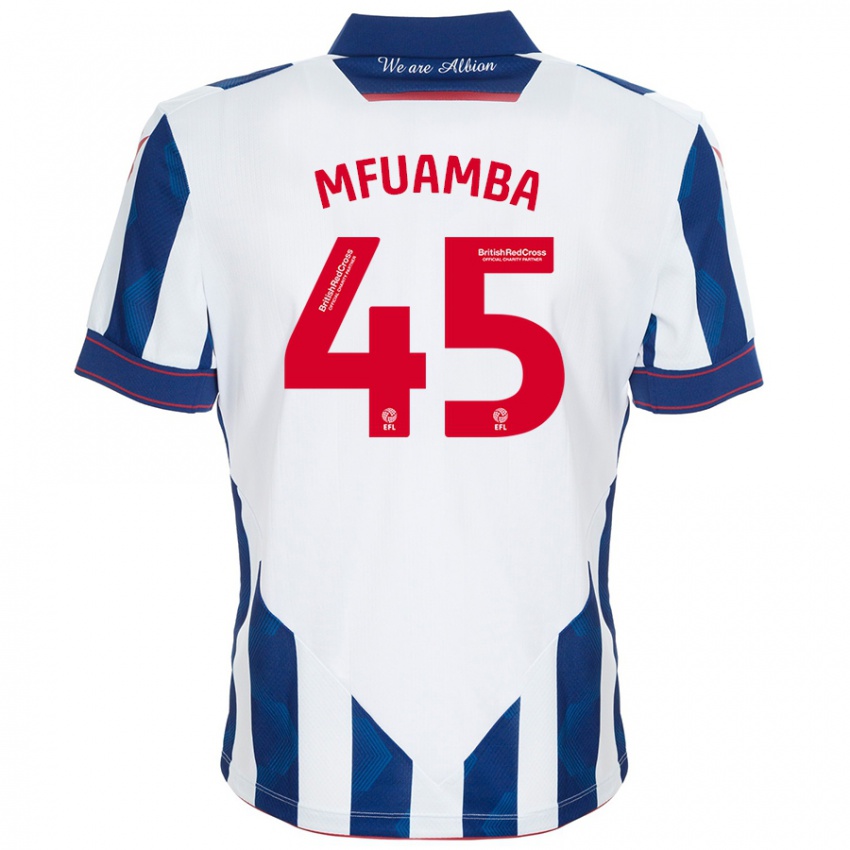 Niño Camiseta Kevin Mfuamba #45 Blanco Azul Oscuro 1ª Equipación 2024/25 La Camisa Chile