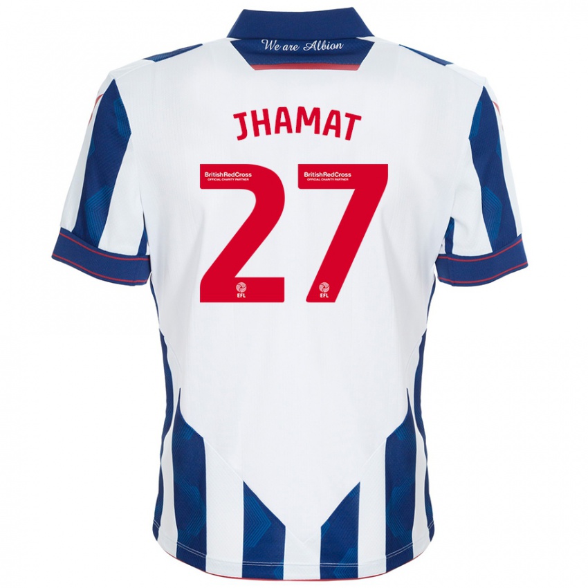 Niño Camiseta Simran Jhamat #27 Blanco Azul Oscuro 1ª Equipación 2024/25 La Camisa Chile