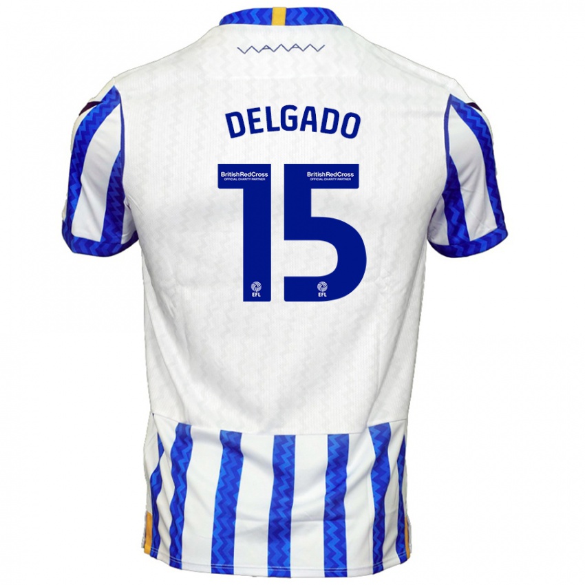 Niño Camiseta Juan Delgado #15 Azul Blanco 1ª Equipación 2024/25 La Camisa Chile