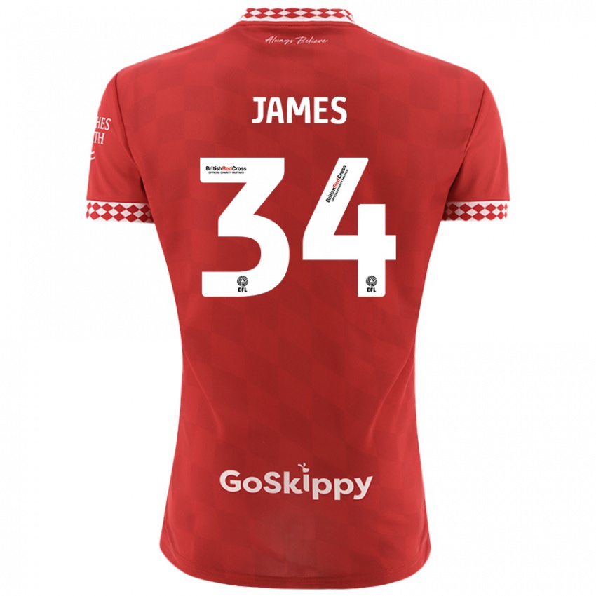 Niño Camiseta Joseph James #34 Rojo 1ª Equipación 2024/25 La Camisa Chile