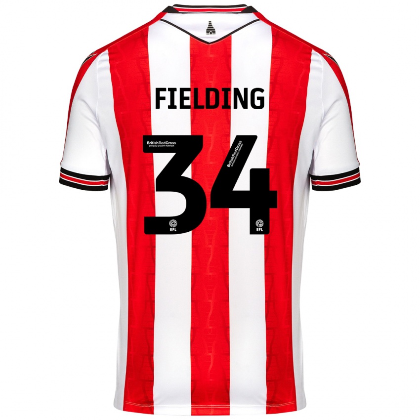 Niño Camiseta Frank Fielding #34 Rojo Blanco 1ª Equipación 2024/25 La Camisa Chile