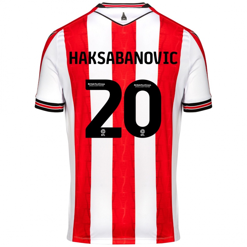 Niño Camiseta Sead Hakšabanović #20 Rojo Blanco 1ª Equipación 2024/25 La Camisa Chile