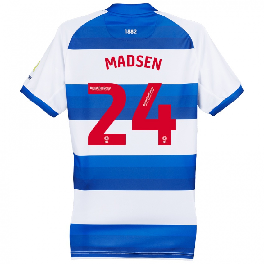 Niño Camiseta Nicolas Madsen #24 Blanco Azul 1ª Equipación 2024/25 La Camisa Chile