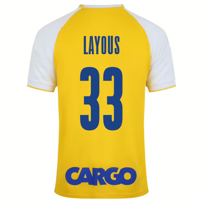 Niño Camiseta Hisham Layous #33 Amarillo Blanco 1ª Equipación 2024/25 La Camisa Chile