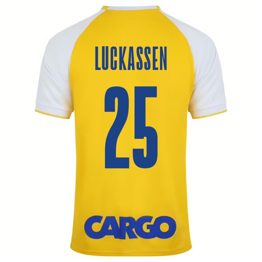 Niño Camiseta Derrick Luckassen #25 Amarillo Blanco 1ª Equipación 2024/25 La Camisa Chile