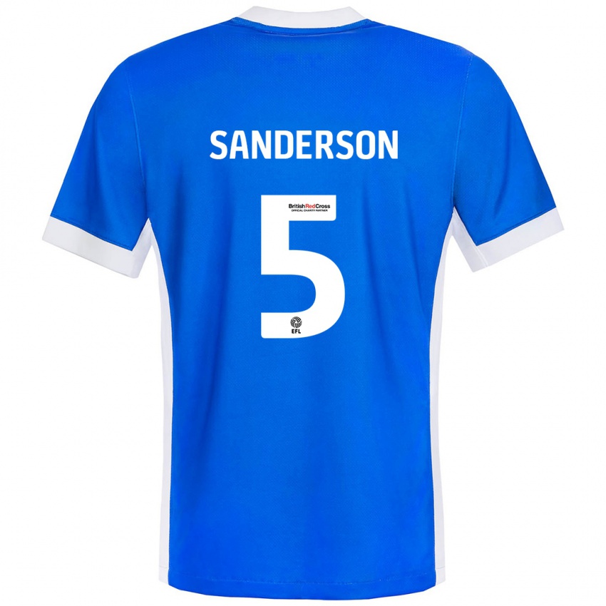 Niño Camiseta Dion Sanderson #5 Azul Blanco 1ª Equipación 2024/25 La Camisa Chile