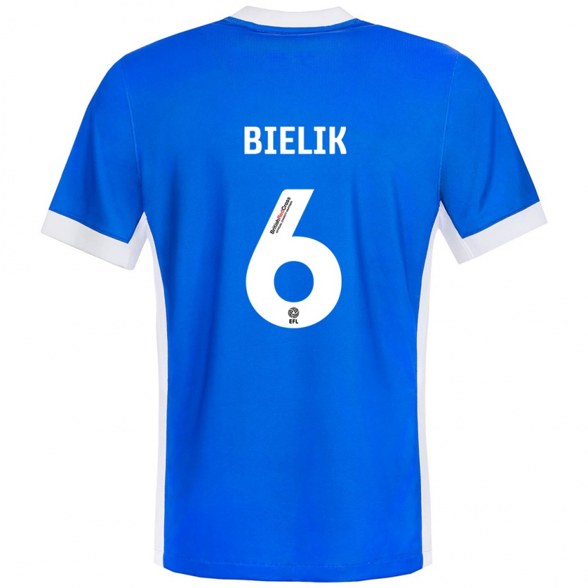 Niño Camiseta Krystian Bielik #6 Azul Blanco 1ª Equipación 2024/25 La Camisa Chile