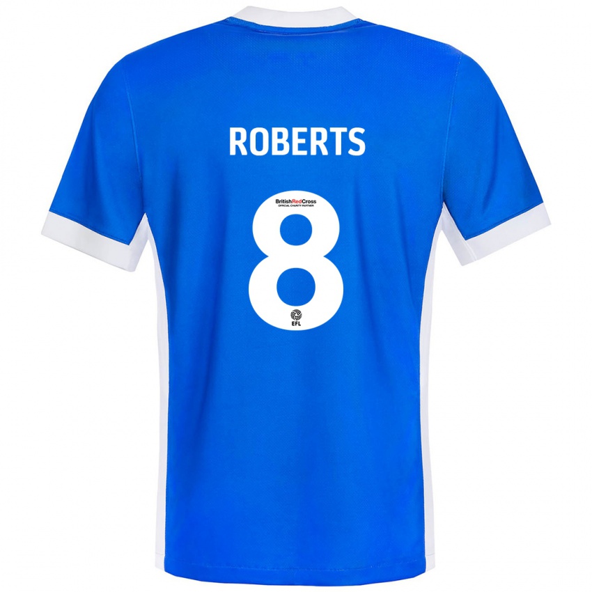 Niño Camiseta Tyler Roberts #8 Azul Blanco 1ª Equipación 2024/25 La Camisa Chile