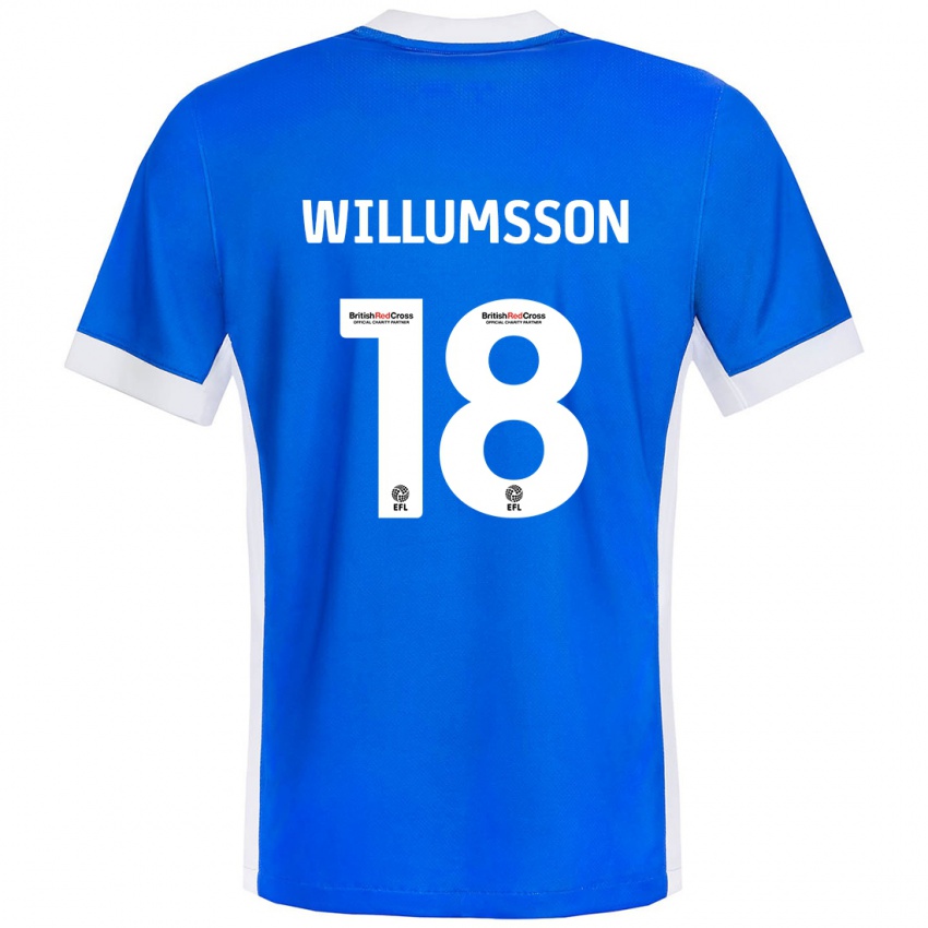 Niño Camiseta Willum Thór Willumsson #18 Azul Blanco 1ª Equipación 2024/25 La Camisa Chile