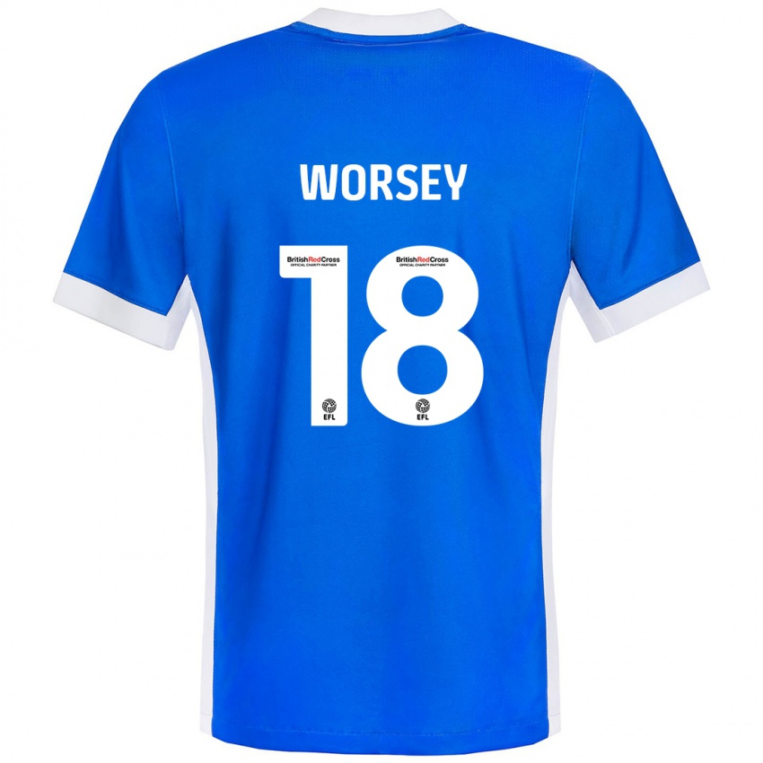 Niño Camiseta Louanne Worsey #18 Azul Blanco 1ª Equipación 2024/25 La Camisa Chile