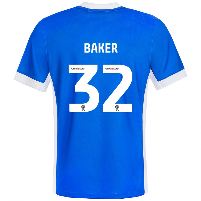 Niño Camiseta Ava Baker #32 Azul Blanco 1ª Equipación 2024/25 La Camisa Chile