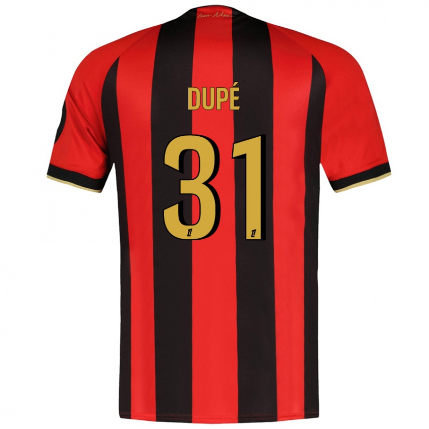 Niño Camiseta Maxime Dupé #31 Rojo Negro 1ª Equipación 2024/25 La Camisa Chile