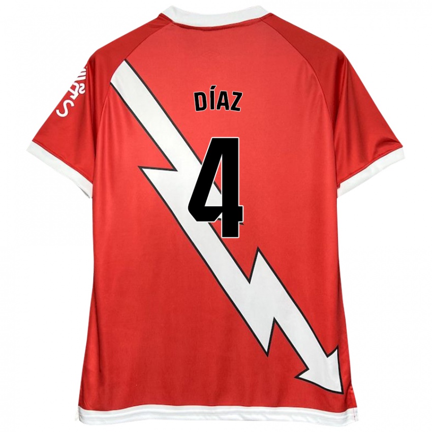 Niño Camiseta Pedro Díaz #4 Blanco Rojo 1ª Equipación 2024/25 La Camisa Chile