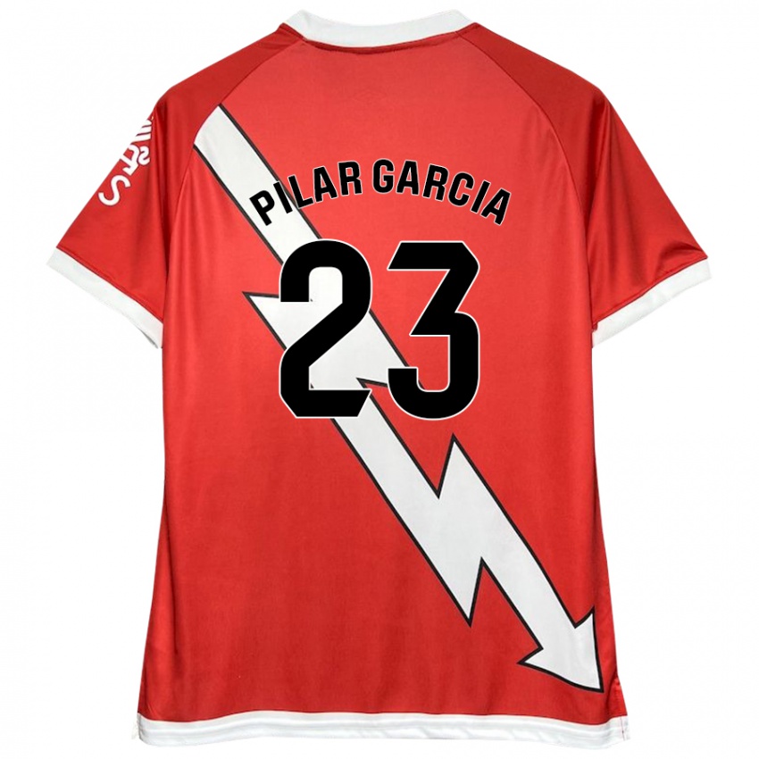 Niño Camiseta María Pilar García Villalba #23 Blanco Rojo 1ª Equipación 2024/25 La Camisa Chile