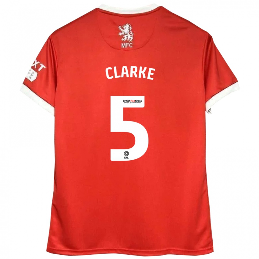 Niño Camiseta Matt Clarke #5 Rojo Blanco 1ª Equipación 2024/25 La Camisa Chile