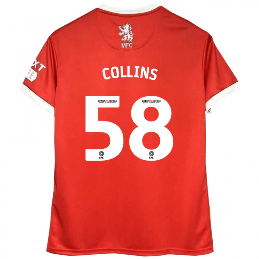 Niño Camiseta Sam Collins #58 Rojo Blanco 1ª Equipación 2024/25 La Camisa Chile