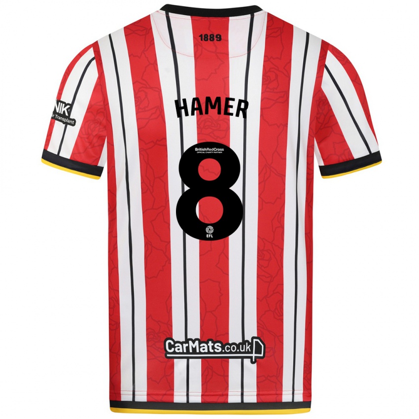 Niño Camiseta Gustavo Hamer #8 Rojo Blanco Rayas 1ª Equipación 2024/25 La Camisa Chile