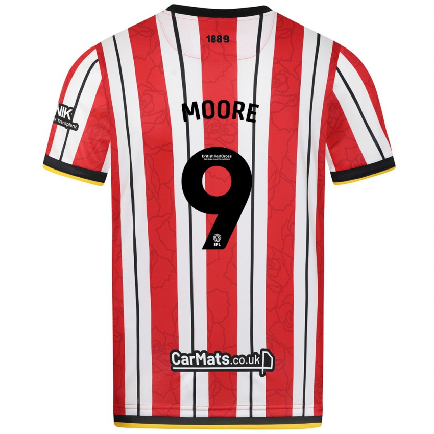 Niño Camiseta Kieffer Moore #9 Rojo Blanco Rayas 1ª Equipación 2024/25 La Camisa Chile