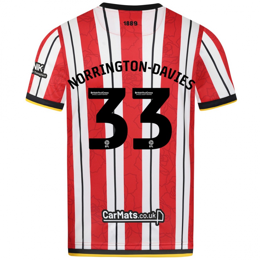 Niño Camiseta Rhys Norrington-Davies #33 Rojo Blanco Rayas 1ª Equipación 2024/25 La Camisa Chile