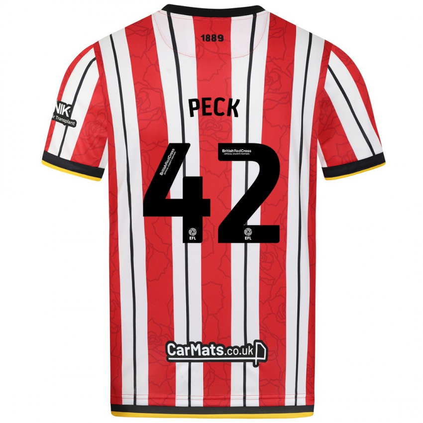 Niño Camiseta Sydie Peck #42 Rojo Blanco Rayas 1ª Equipación 2024/25 La Camisa Chile