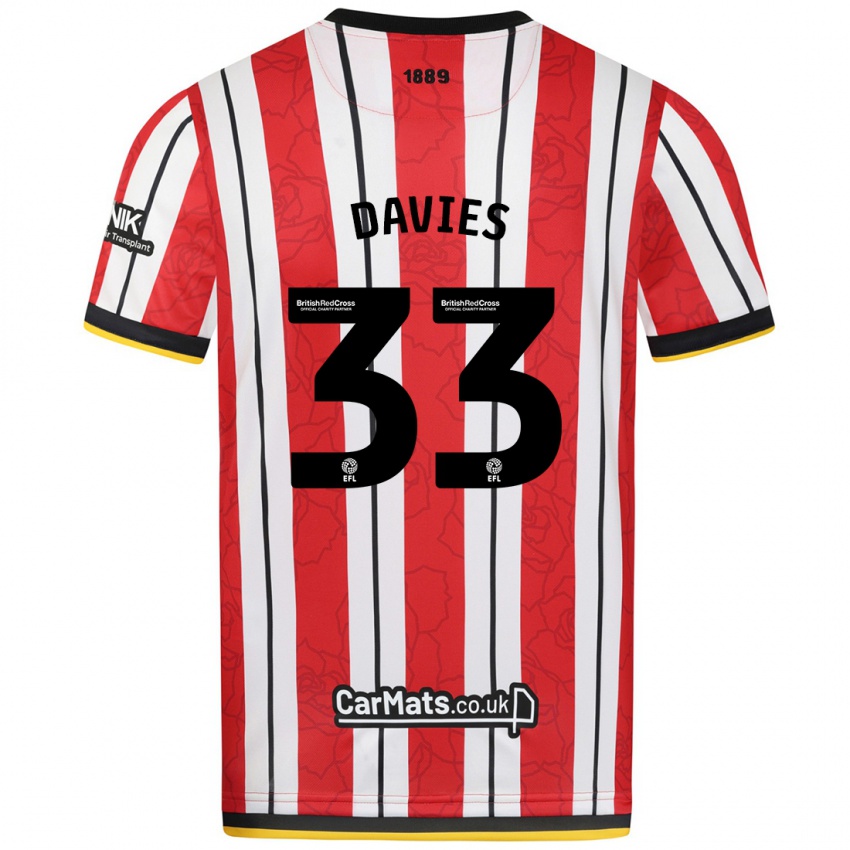 Niño Camiseta Bethan Davies #33 Rojo Blanco Rayas 1ª Equipación 2024/25 La Camisa Chile