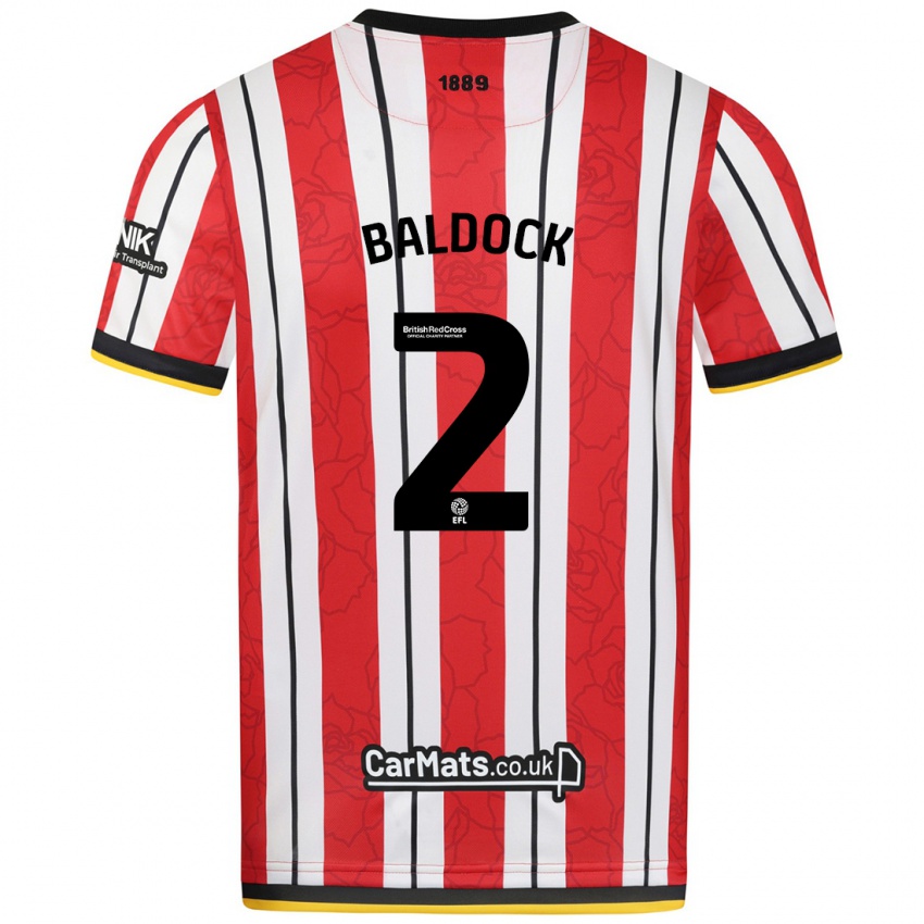 Niño Camiseta George Baldock #2 Rojo Blanco Rayas 1ª Equipación 2024/25 La Camisa Chile