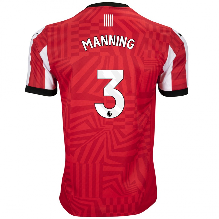 Niño Camiseta Ryan Manning #3 Rojo Blanco 1ª Equipación 2024/25 La Camisa Chile