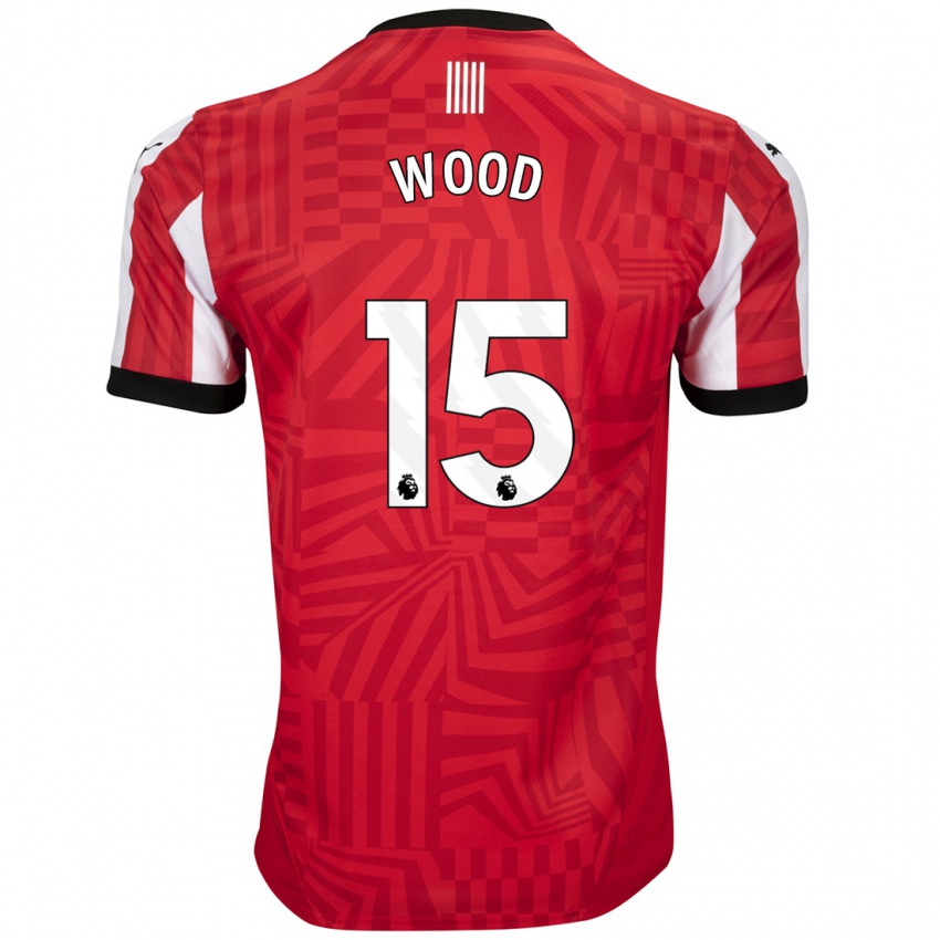 Niño Camiseta Nathan Wood #15 Rojo Blanco 1ª Equipación 2024/25 La Camisa Chile