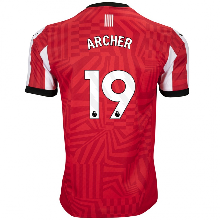 Niño Camiseta Cameron Archer #19 Rojo Blanco 1ª Equipación 2024/25 La Camisa Chile