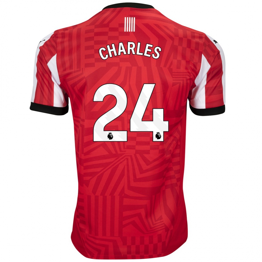 Niño Camiseta Shea Charles #24 Rojo Blanco 1ª Equipación 2024/25 La Camisa Chile