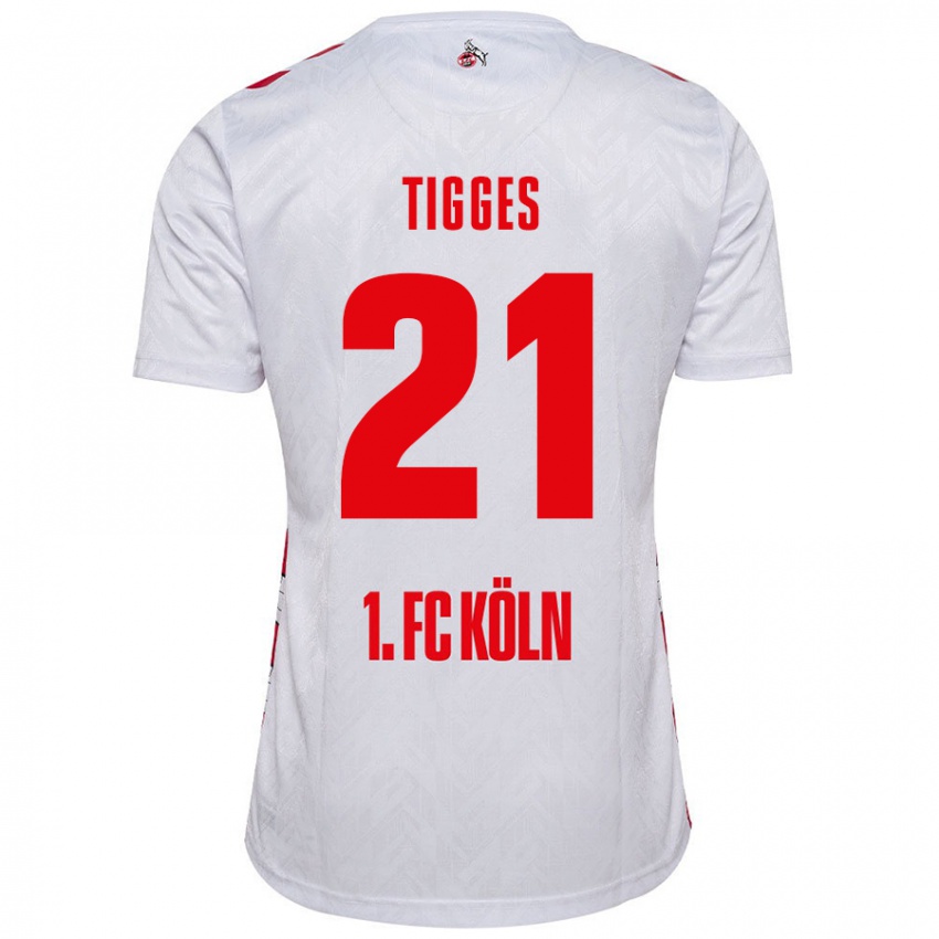 Niño Camiseta Steffen Tigges #21 Blanco Rojo 1ª Equipación 2024/25 La Camisa Chile