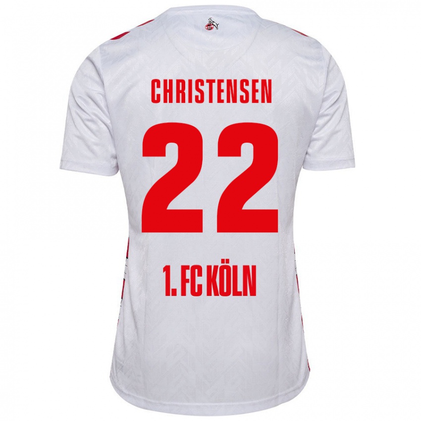 Niño Camiseta Jacob Christensen #22 Blanco Rojo 1ª Equipación 2024/25 La Camisa Chile